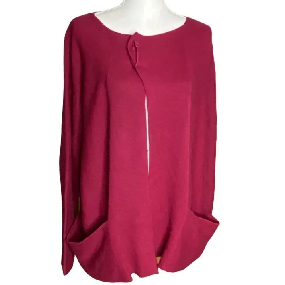 PureJill Wm’s Sz Lrg Maroon Loose Pocket Pin Closed Cardigan